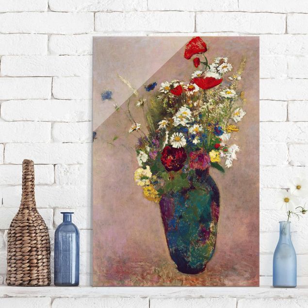 Cuadros de cristal amapolas Odilon Redon - Flower Vase with Poppies