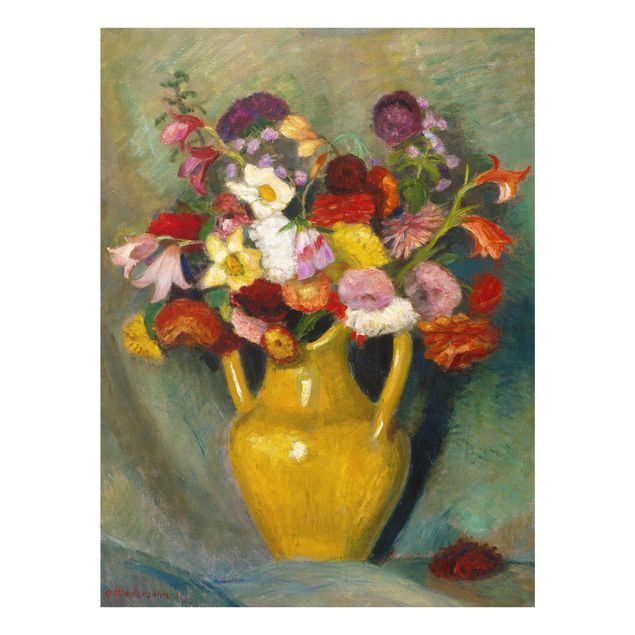 Cuadros de cristal flores Otto Modersohn - Colourful Bouquet in Yellow Clay Jug