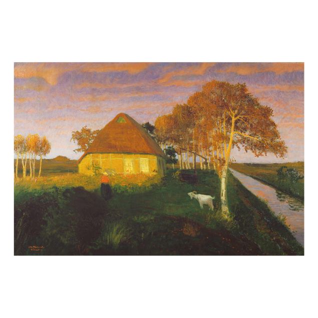 Cuadro con paisajes Otto Modersohn - Moor Cottage in the Evening Sun