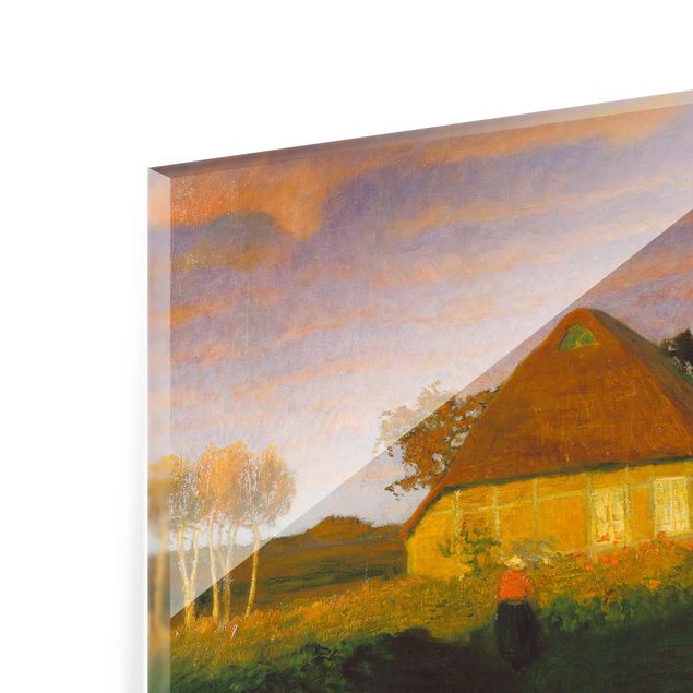 Cuadros famosos Otto Modersohn - Moor Cottage in the Evening Sun