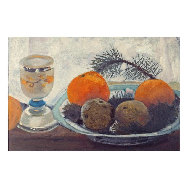 Láminas de cuadros famosos Paula Modersohn-Becker - Still Life with frosted Glass Mug, Apples and Pine Branch