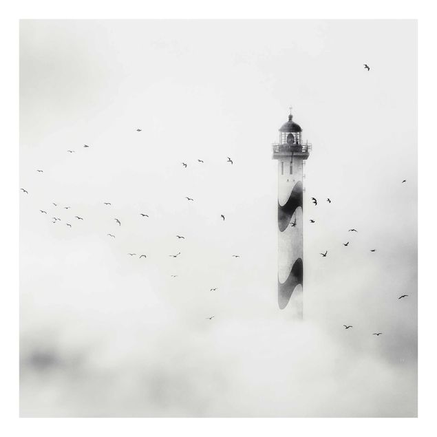 Cuadros de cristal blanco y negro Lighthouse In The Fog