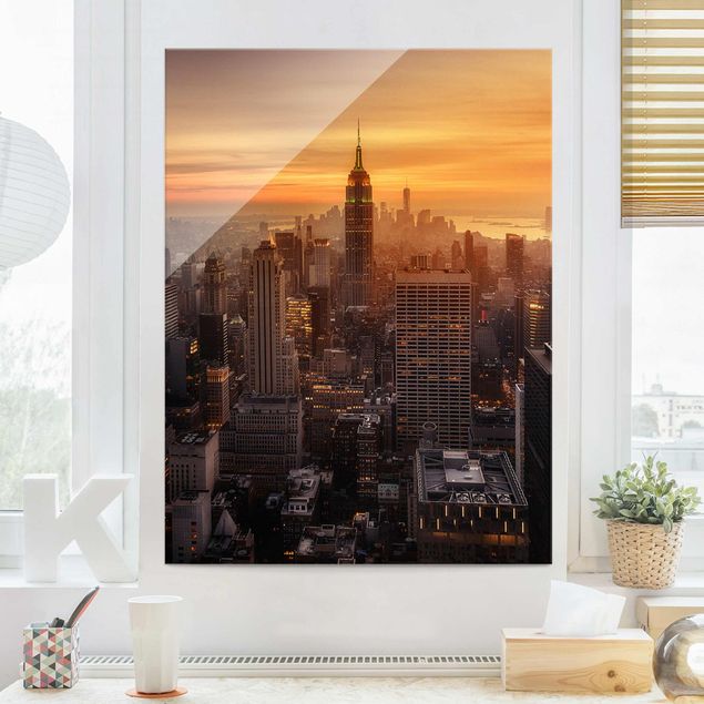Cuadros de cristal Nueva York Manhattan Skyline Evening
