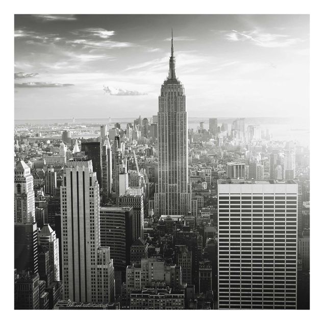 Cuadros de cristal blanco y negro Manhattan Skyline