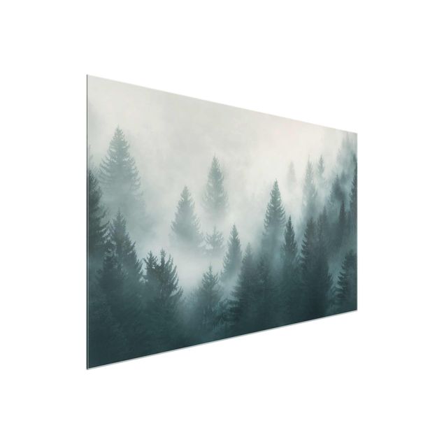 Cuadros de cristal paisajes Coniferous Forest In Fog