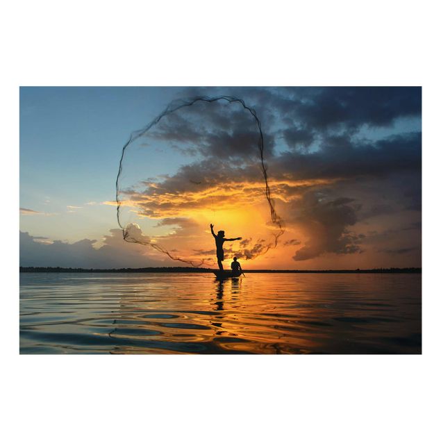 Cuadros con mar Fishing Net At Sunset