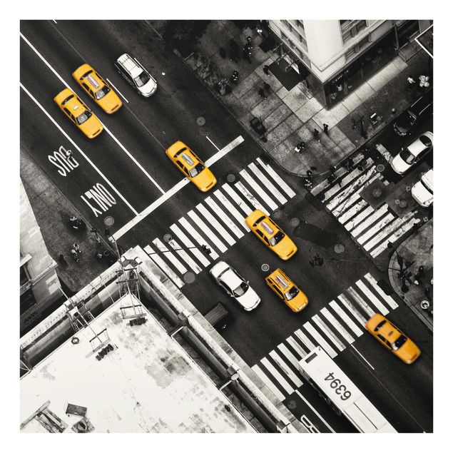 Cuadros de cristal blanco y negro New York City Cabs