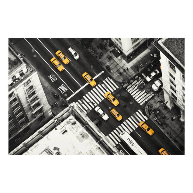 Cuadros de cristal blanco y negro New York City Cabs