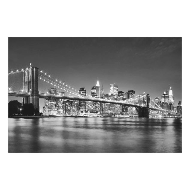 Cuadros de cristal blanco y negro Nighttime Manhattan Bridge II
