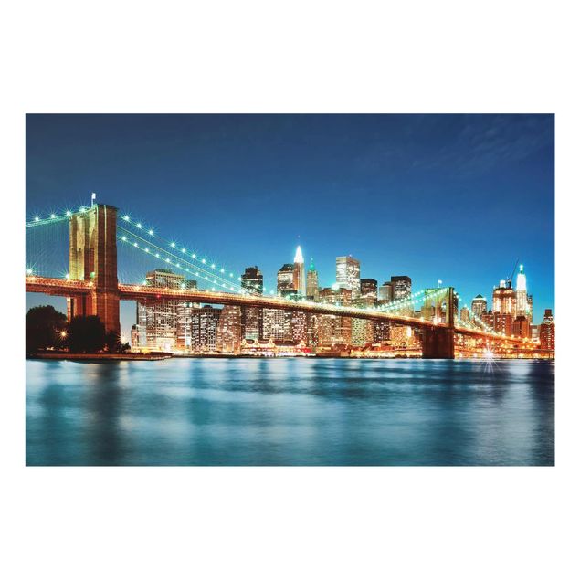 Cuadros de cristal arquitectura y skyline Nighttime Manhattan Bridge