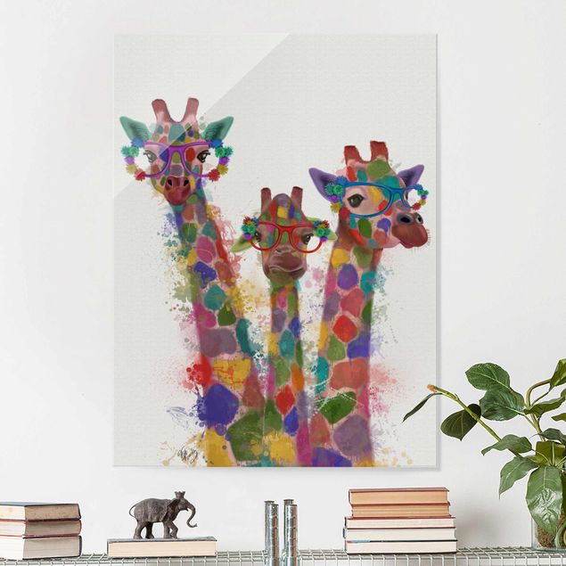 Decoración habitacion bebé Rainbow Splash Giraffe Trio