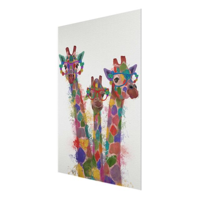 Cuadro multicolor Rainbow Splash Giraffe Trio