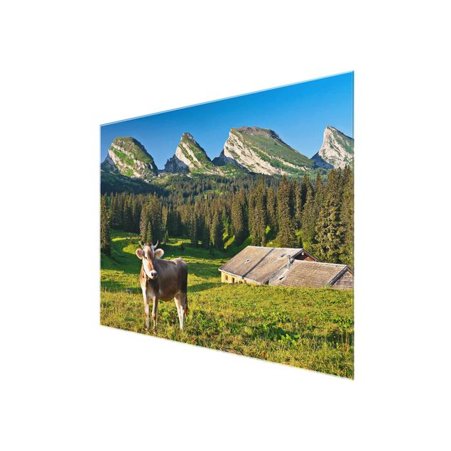 Cuadros de paisajes naturales  Swiss Alpine Meadow With Cow