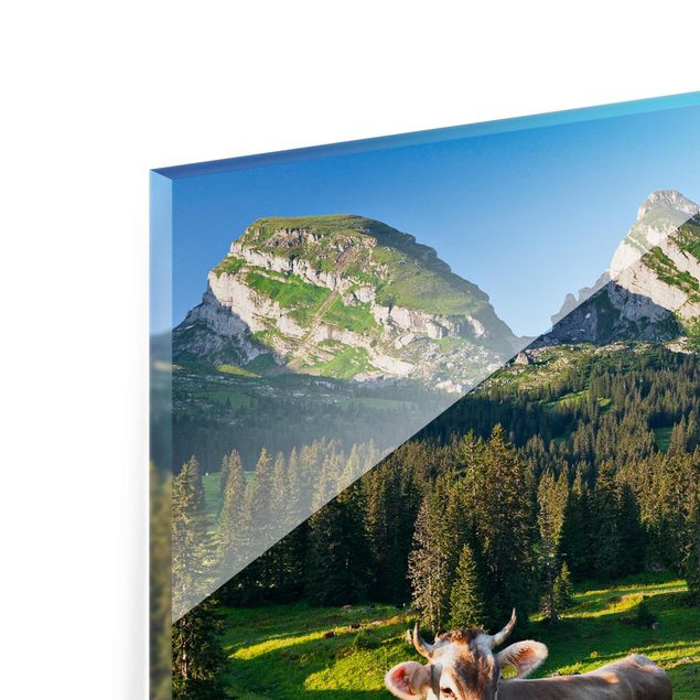 Cuadros de cristal animales Swiss Alpine Meadow With Cow