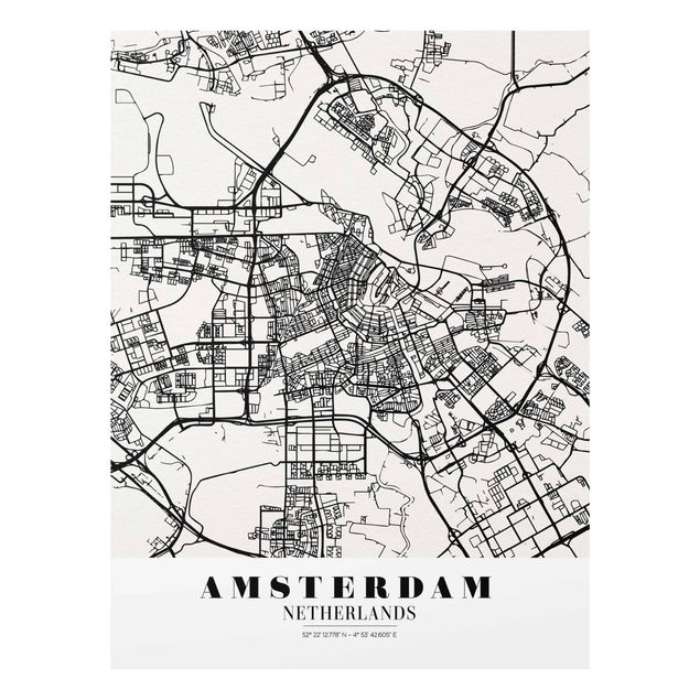 Cuadros a blanco y negro Amsterdam City Map - Classic