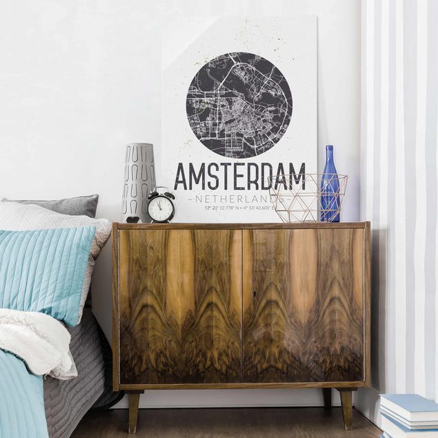 Cuadros de cristal mapamundi Amsterdam City Map - Retro