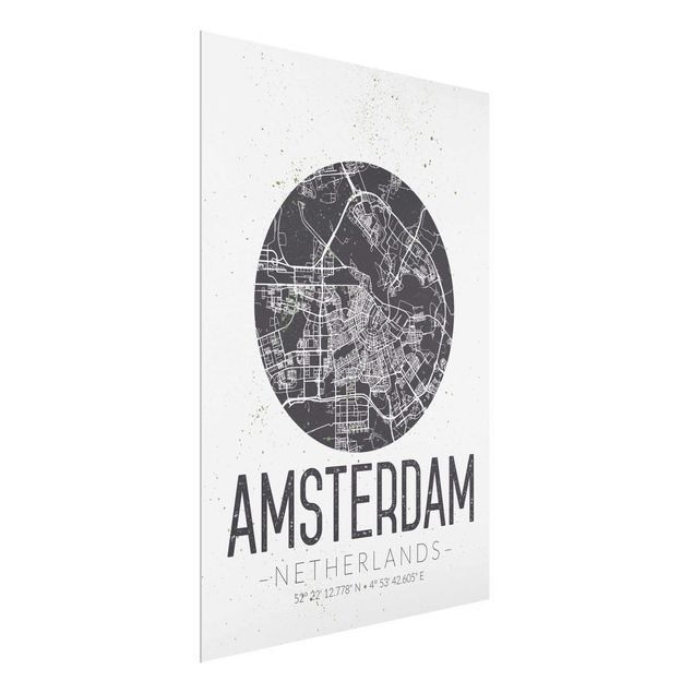 Cuadros de cristal frases Amsterdam City Map - Retro