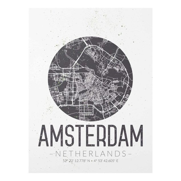 Cuadros grises Amsterdam City Map - Retro