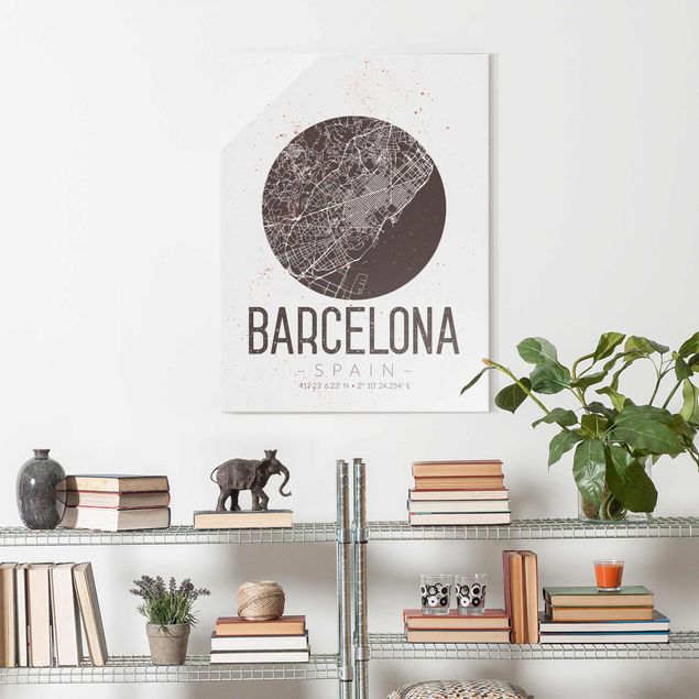 Cuadros de cristal blanco y negro Barcelona City Map - Retro