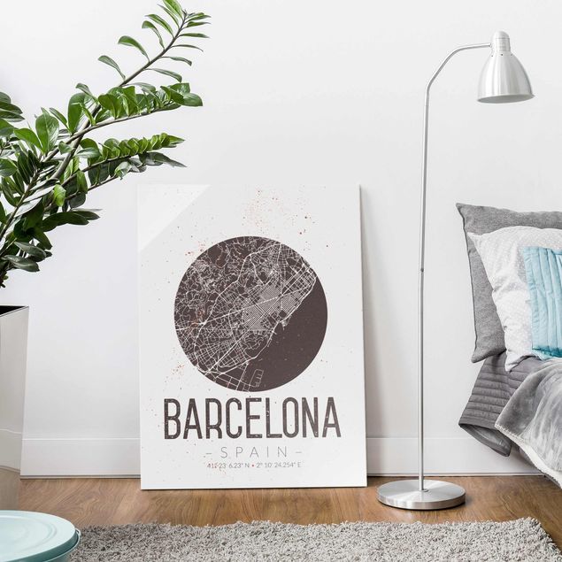 Cuadros de cristal mapamundi Barcelona City Map - Retro