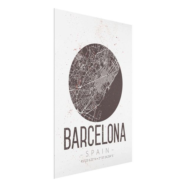 Cuadros de cristal frases Barcelona City Map - Retro