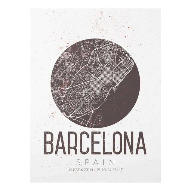 Cuadros marrón Barcelona City Map - Retro