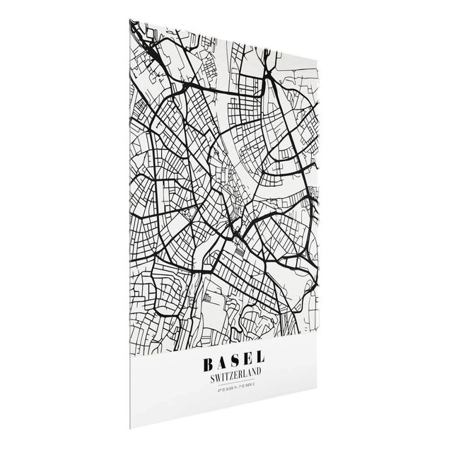 Cuadros de cristal frases Basel City Map - Classic