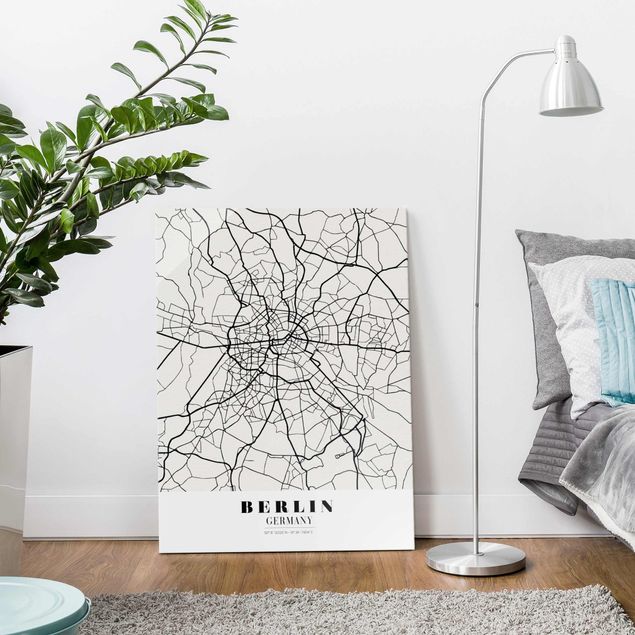 Cuadros de cristal blanco y negro Berlin City Map - Classic