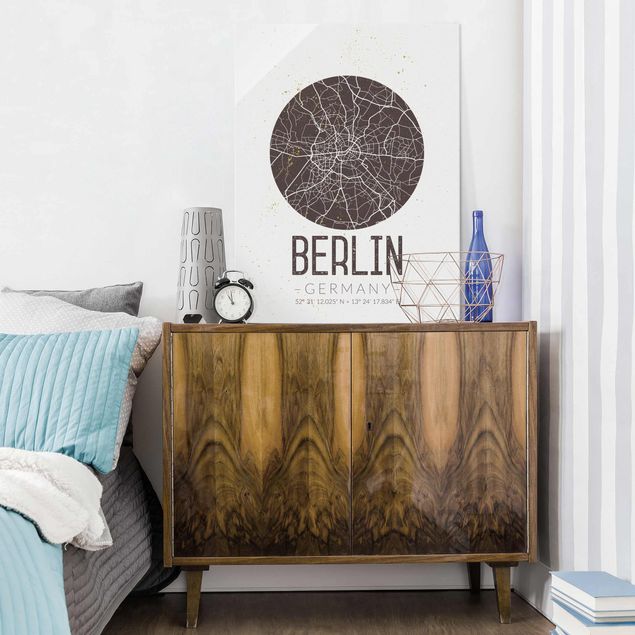 Cuadros de cristal blanco y negro City Map Berlin - Retro