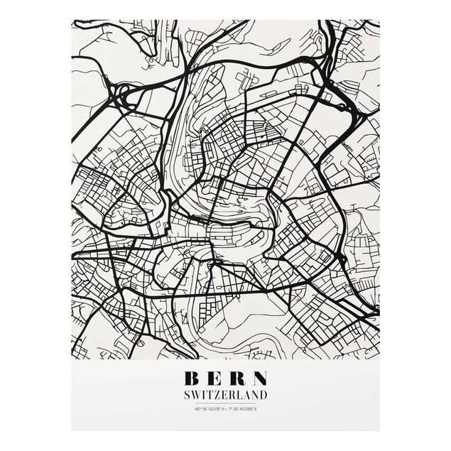 Cuadros a blanco y negro Bern City Map - Classical