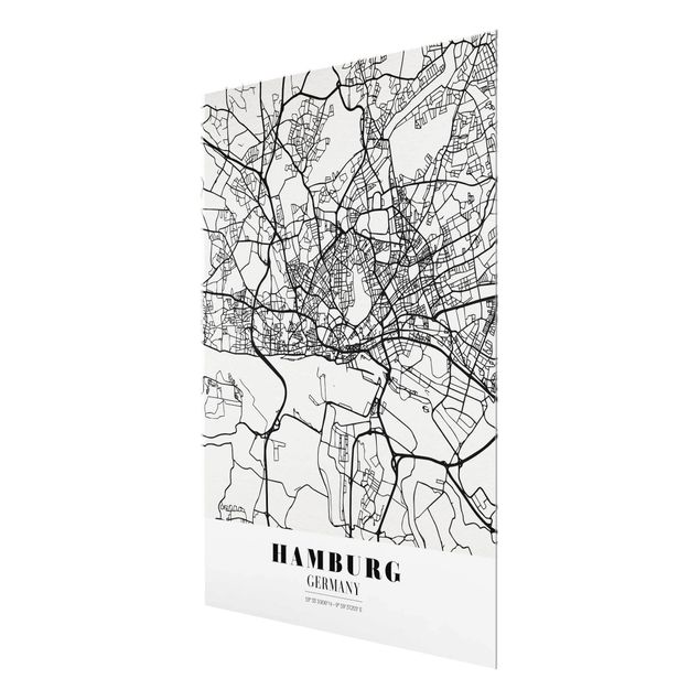 Cuadros modernos blanco y negro Hamburg City Map - Classic