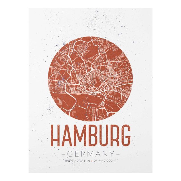 Cuadros de cristal frases Hamburg City Map - Retro