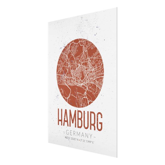 Cuadros en rojo Hamburg City Map - Retro