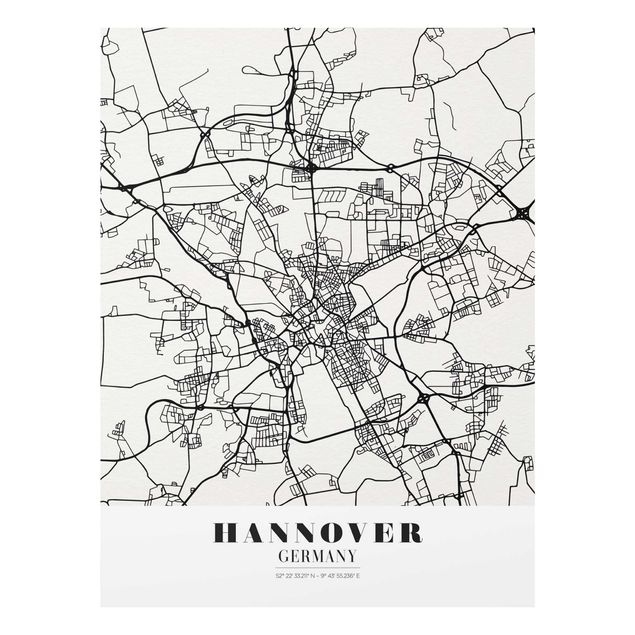 Cuadros en blanco y negro Hannover City Map - Classic