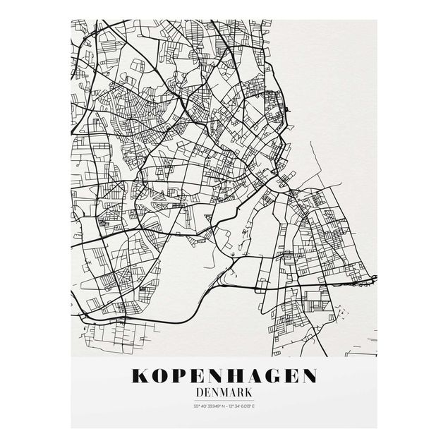 Cuadros a blanco y negro Copenhagen City Map - Classic