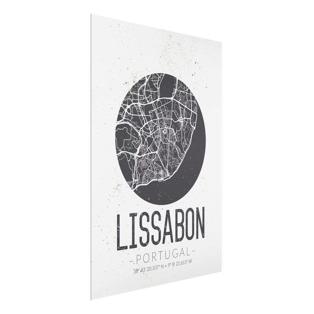 Cuadros de cristal frases Lisbon City Map - Retro