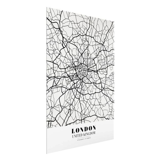 Cuadros de cristal blanco y negro London City Map - Classic