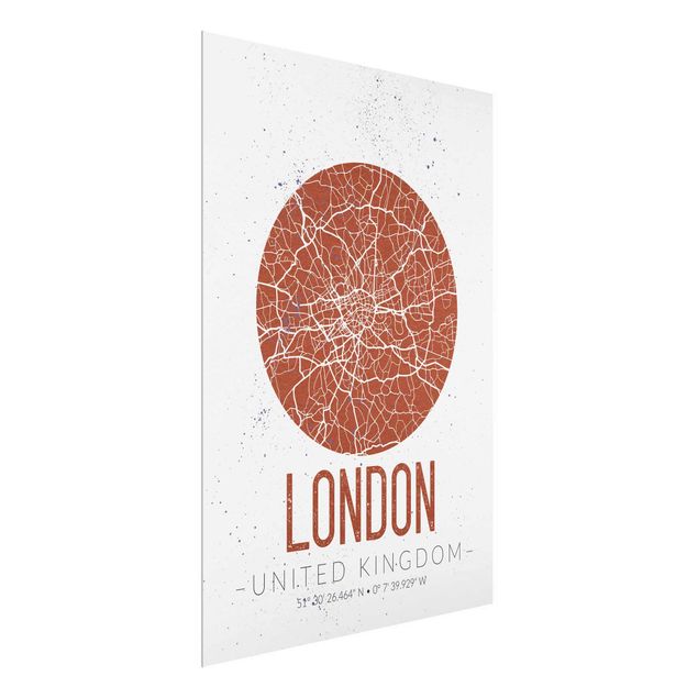 Cuadros de cristal blanco y negro City Map London - Retro