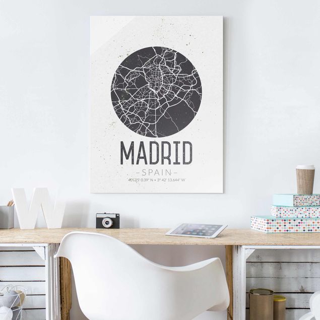 Cuadros de cristal mapamundi Madrid City Map - Retro