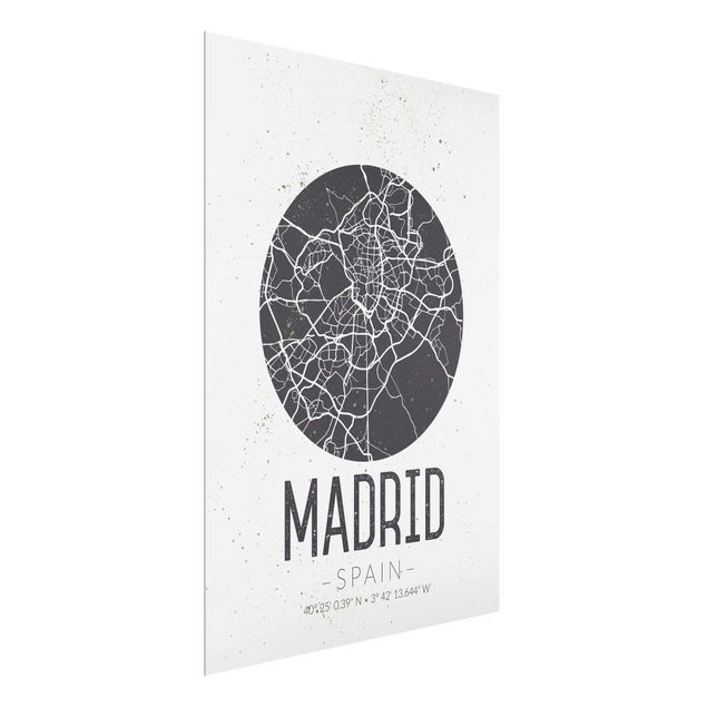 Cuadros de cristal frases Madrid City Map - Retro