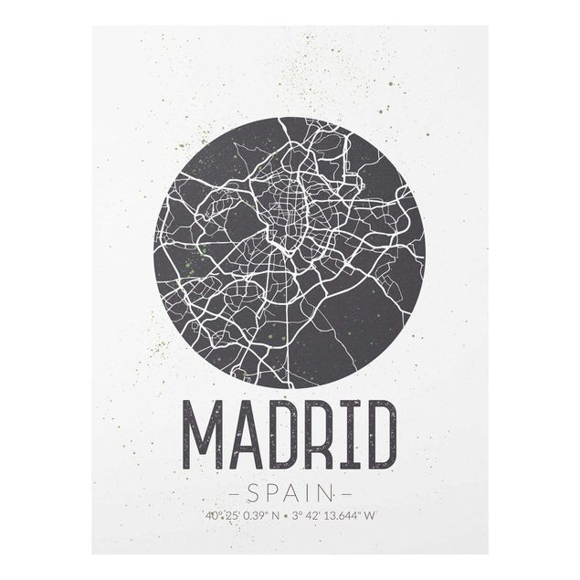 Cuadros para salones grises Madrid City Map - Retro