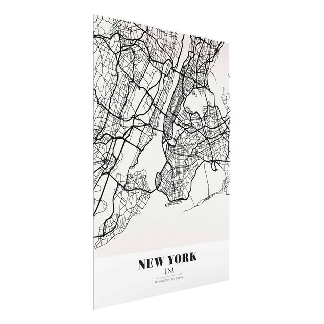 Cuadros de cristal blanco y negro New York City Map - Classic