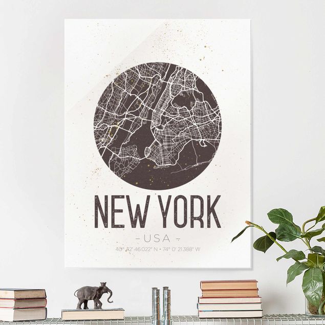 Cuadros de cristal Nueva York New York City Map - Retro
