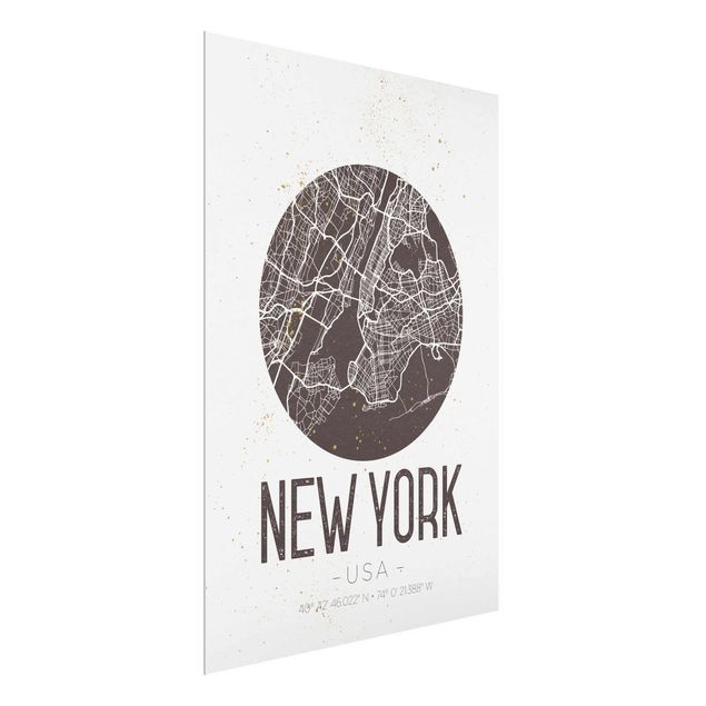 Cuadros de cristal blanco y negro New York City Map - Retro