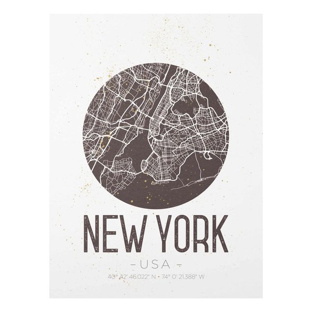 Cuadros de cristal mapamundi New York City Map - Retro
