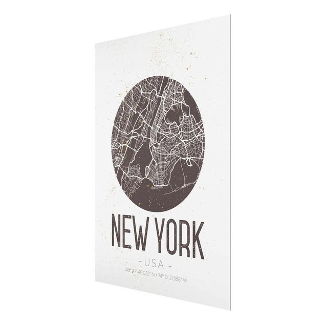 Cuadros de cristal frases New York City Map - Retro