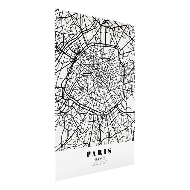 Cuadros de cristal blanco y negro Paris City Map - Classic