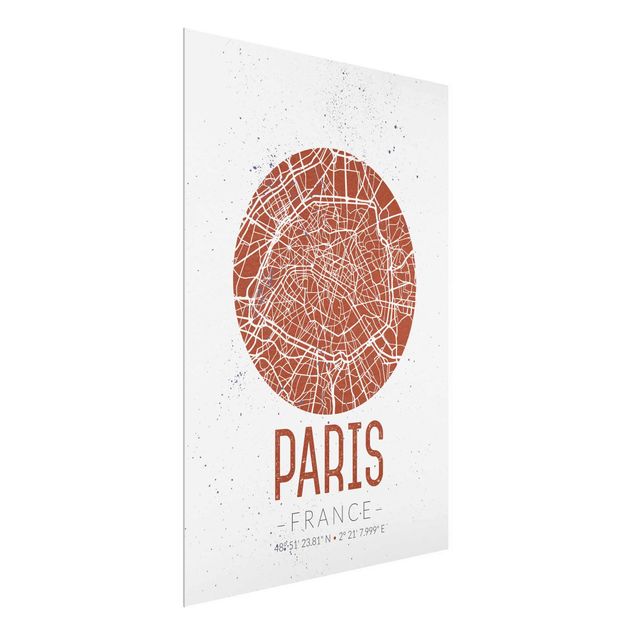 Cuadros de cristal blanco y negro City Map Paris - Retro