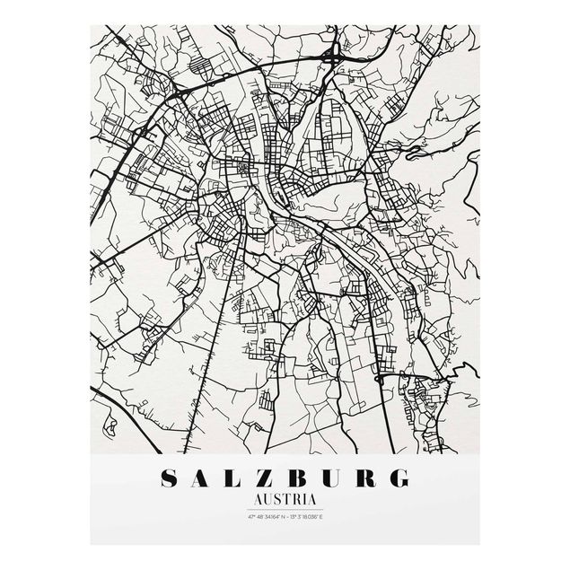 Cuadros en blanco y negro Salzburg City Map - Classic
