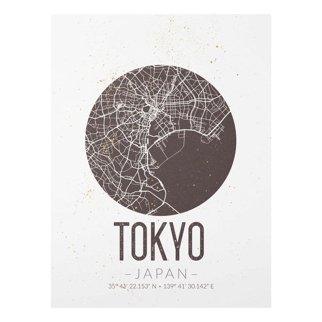Cuadros de cristal frases Tokyo City Map - Retro